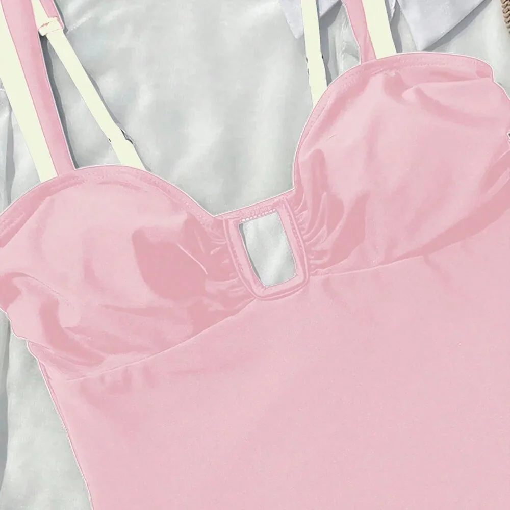 Pink Sexy Women's Spaghetti Strap One-Piece Swimsuit